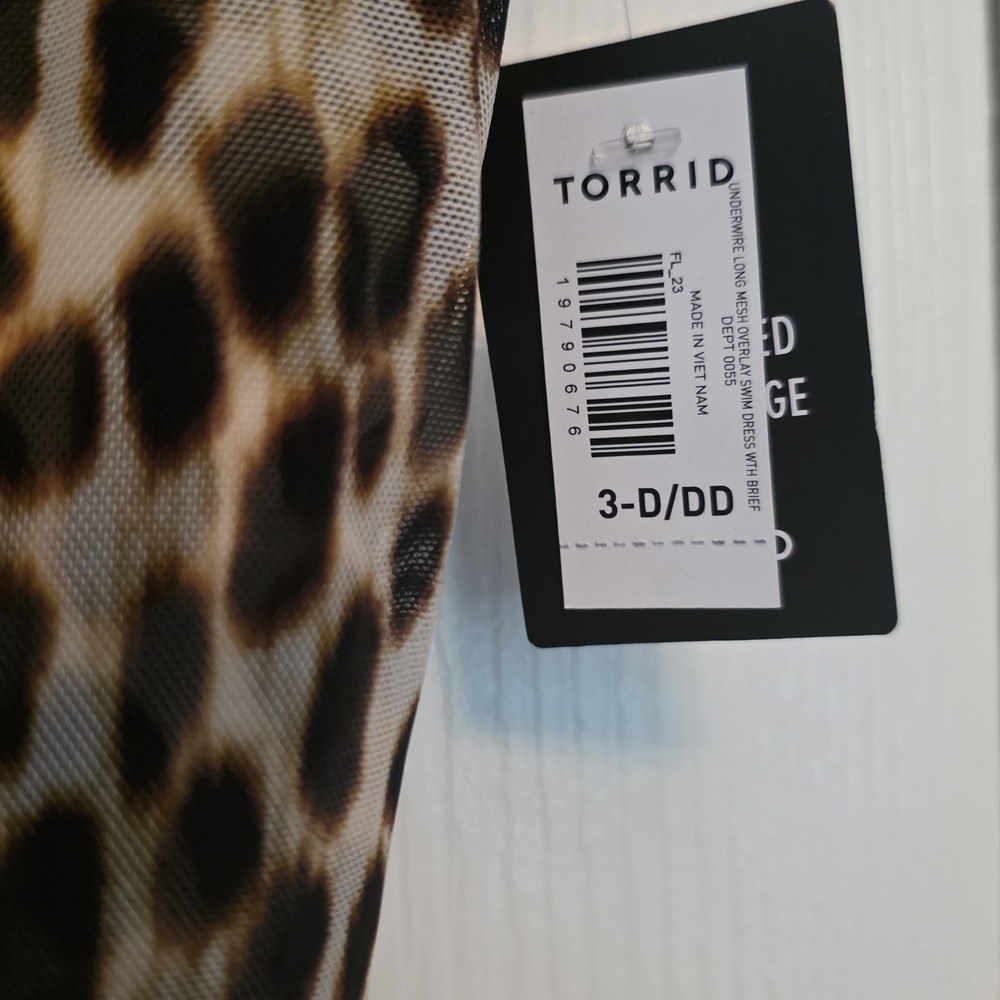 NWT Underwire Long Mesh Overlay Swim Dress With Brief -- Cheetah Tan Size 38D/DD - Picture 8 of 8
